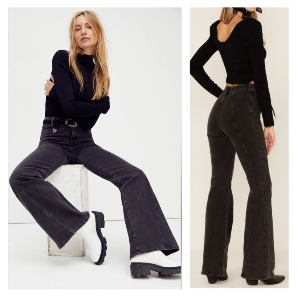 Free People We The Free Florence Flare Jeans High Rise Size 32 Stretch Cotton